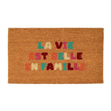 Paillasson "la vie est belle" en coco multicolore 73x43cm - Famille