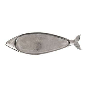 Plat poisson ocean gris argente 59x17cm en aluminium et nickel