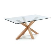 Table à manger plateau en verre et pieds en acier effet bois 160x90cm - Argo