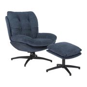 Fauteuil pivotant avec repose pieds en tissu bleu pétrole - Carles
