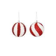 Boules de noël (x2) en plastique pailleté rouge et blanc d8cm