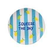 Assiette à dessert en céramique rayée bleu et blanc d18.5cm