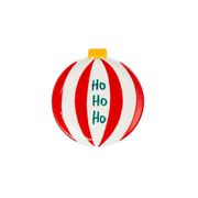 Assiette boule de noël en céramique rayé blanc et rouge d13cm - Anna