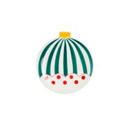 Assiette boule de noël en céramique rayé blanc et vert d13cm - Anna