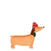 Assiette de présentation teckel en grès marron 16x13cm