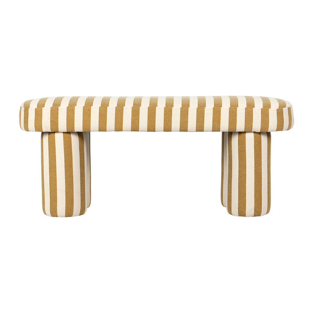 Banc rayé en coton camel et bois d'hévéa - Belly