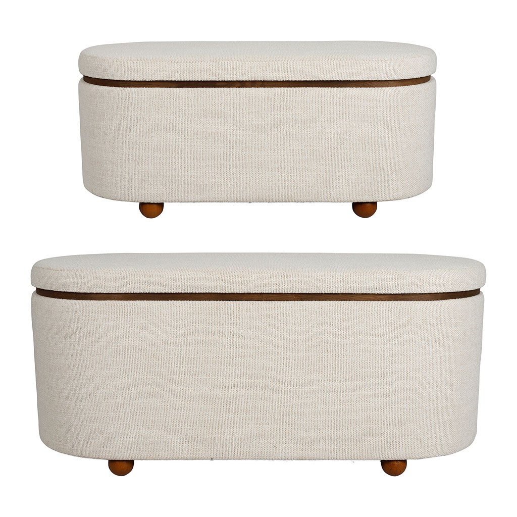 Bancs coffres x2 en pin et tissu blanc cassé - Alpinia