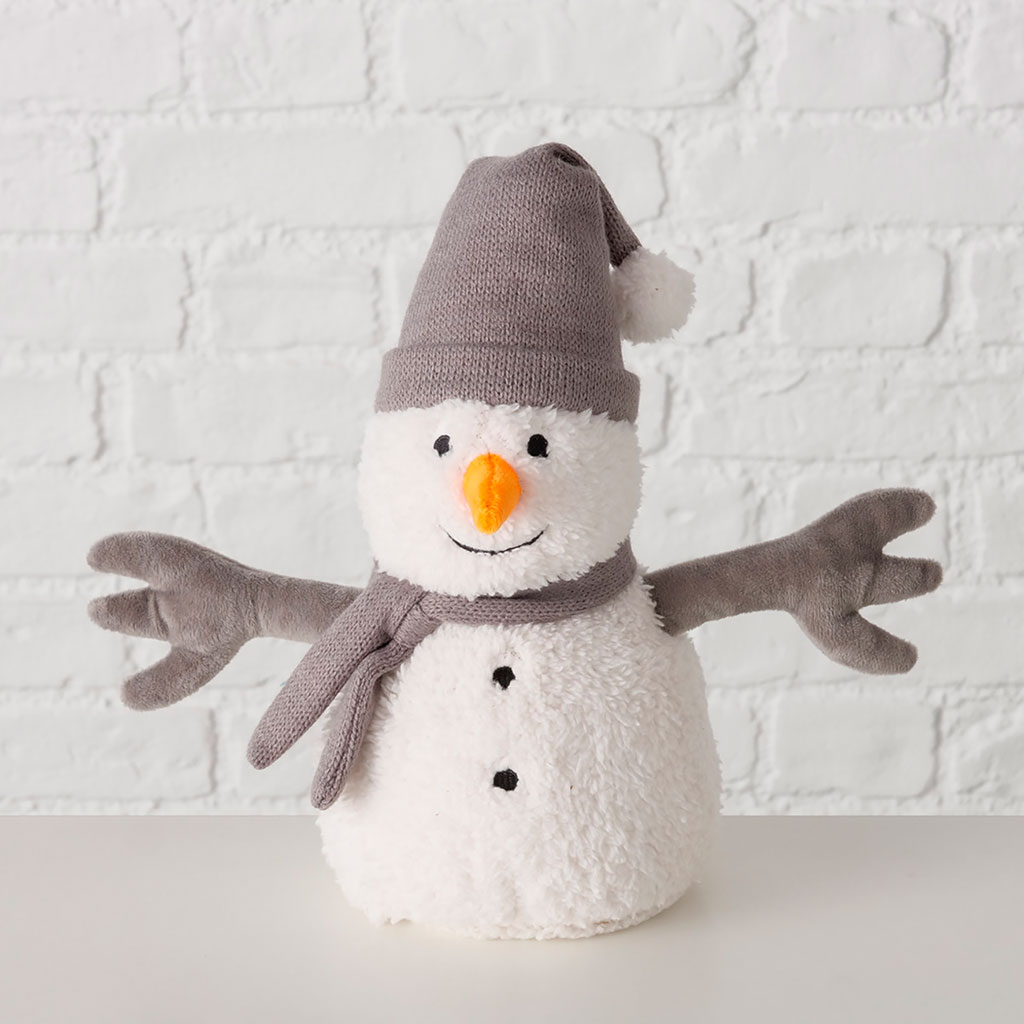Bloc porte bonhomme de neige en tissu blanc et gris h25cm