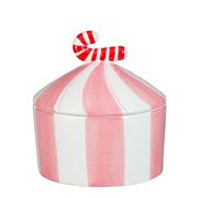 Bocal à bonbons en dolomite rayé rose et blanc d15cm