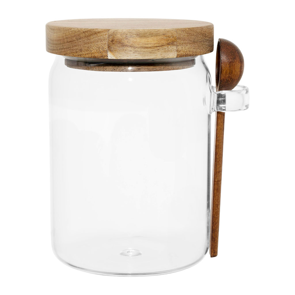 Bocal avec cuillière et couvercle en verre borosilicate et acacia 90cl - Delices