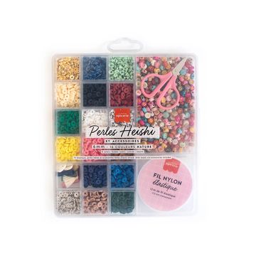 Boite de 16 couleurs nature de perles heishi 6 mm et accessoires