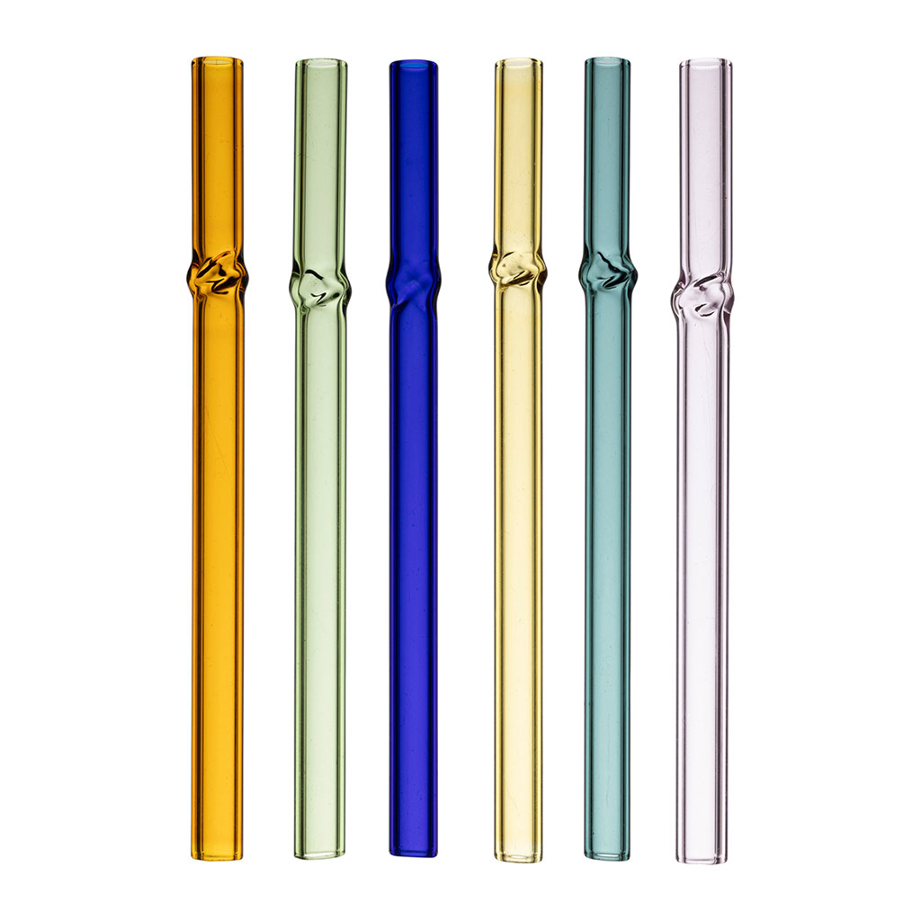 Boite de 6 pailles torsadée en verre multicolore l12cm - Colorea