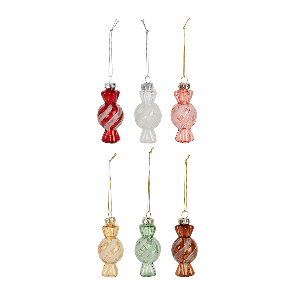 Suspensions sapin bonbons (x6) en verre d3.5cm - Festif
