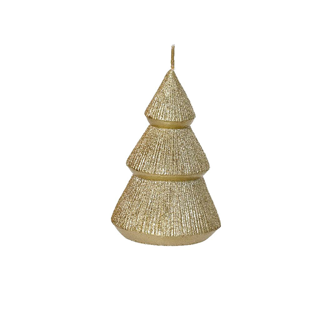 Bougie sapin beige pailleté doré 12h