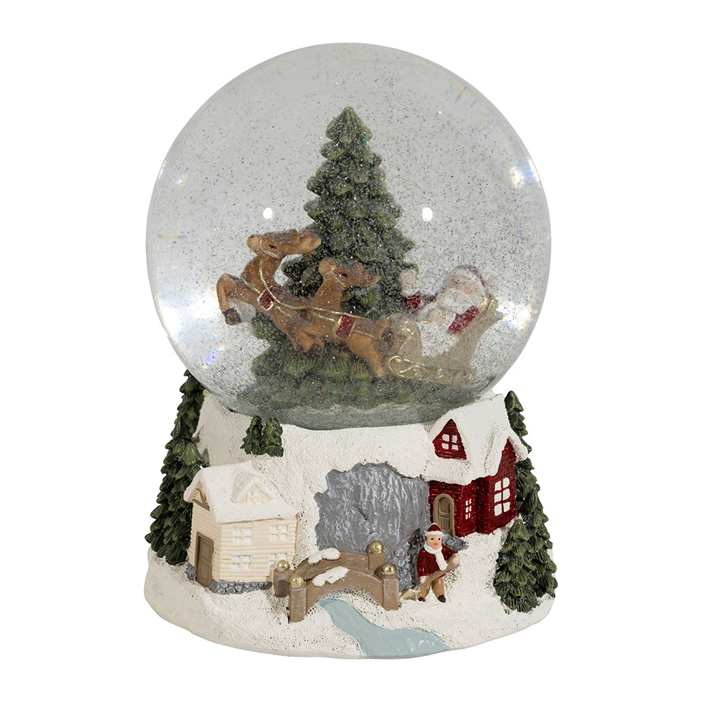 20294 - Boule à Neige - Boîte à Musique De Noël - Carrosse Sur Le Pont - Socle Aspect étain - Avec Musique - Boule à Secouer - Décoration De Noël