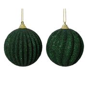 Boules de noël (x2) en mousse pailletée vert d8cm
