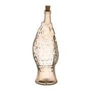 Bouteille Poisson en verre recyclé sablé fumé rose pâle 1.1L