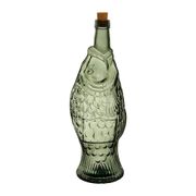 Bouteille Poisson en verre recyclé sablé sauge 1.1l