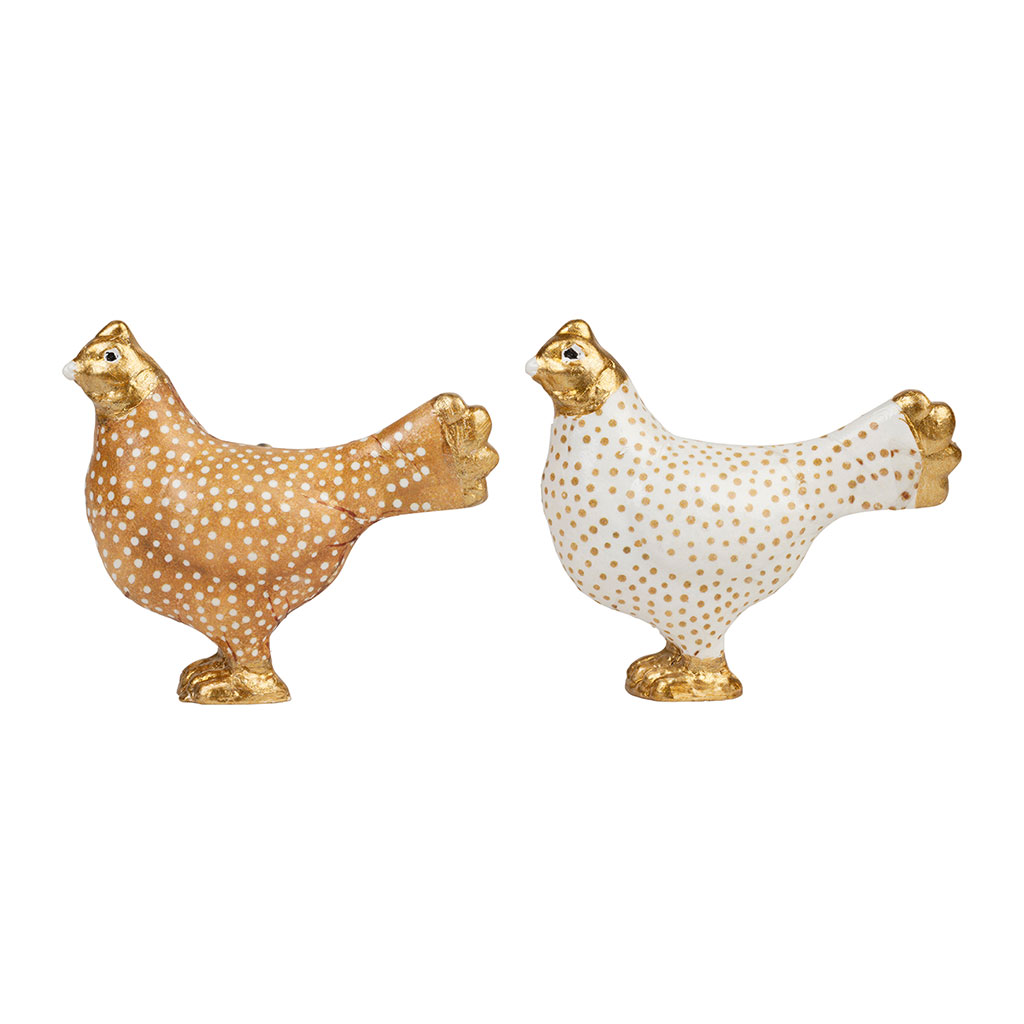 Boutons de porte poules x2 blanc et doré - Campagne