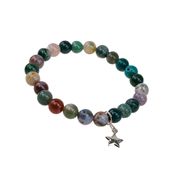 Bracelet agate multicolore perles rondes 8mm et étoile