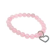 Bracelet quartz rose perles rondes 8mm et cœur