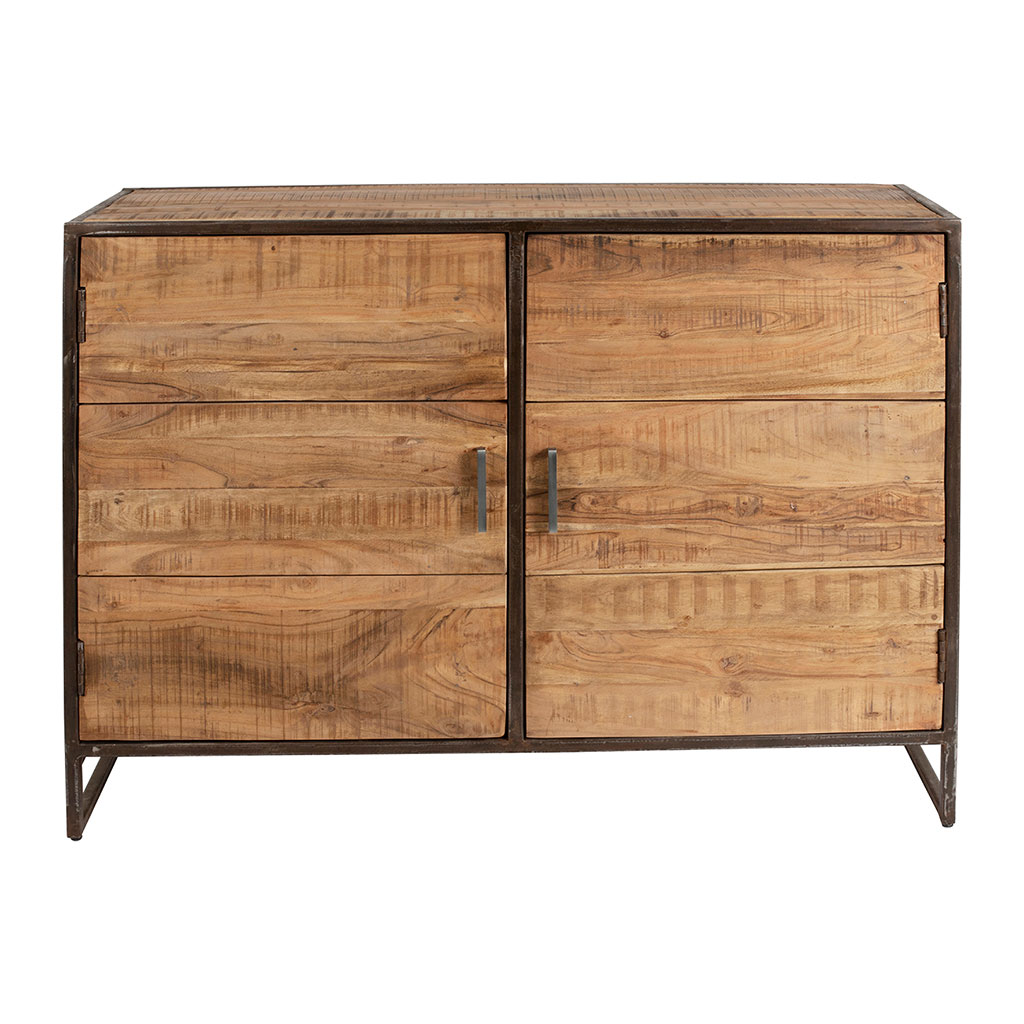 Buffet bas en acacia et fer 2 portes H90cm - Factory