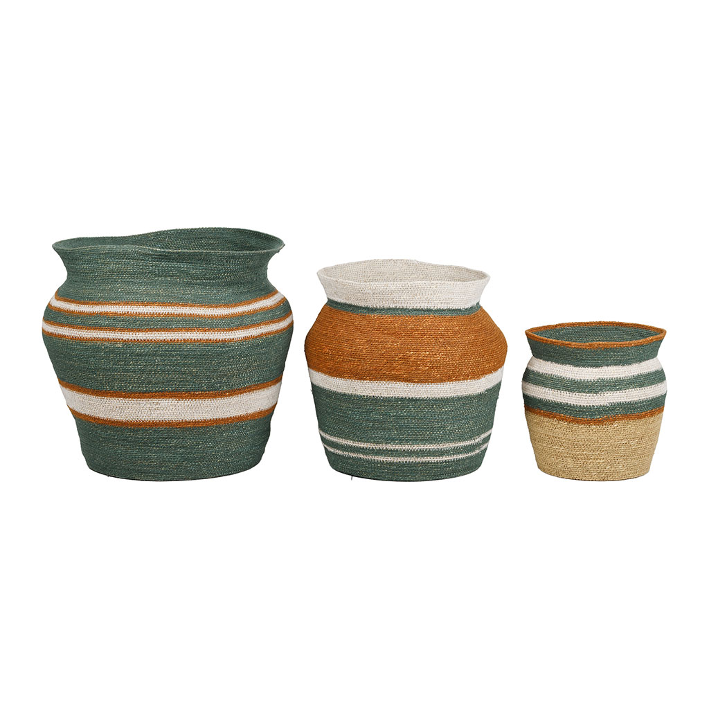 Cache-pots x3 en jonc de mer sauge et brun - Fidji