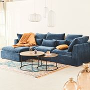 Canapé modulable 3 places bleu grisé avec pouf - Auguste