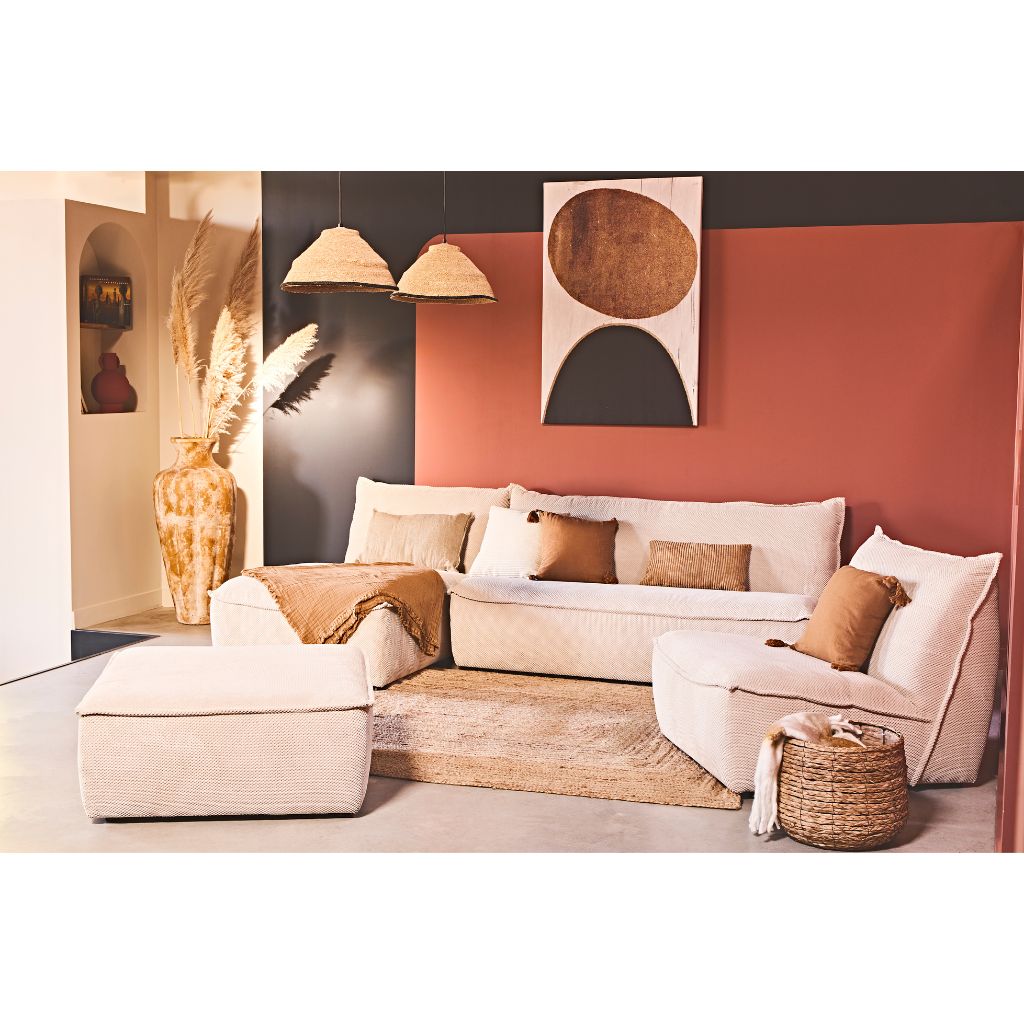 Canapé modulable 4 places avec pouf ivoire - Aubin