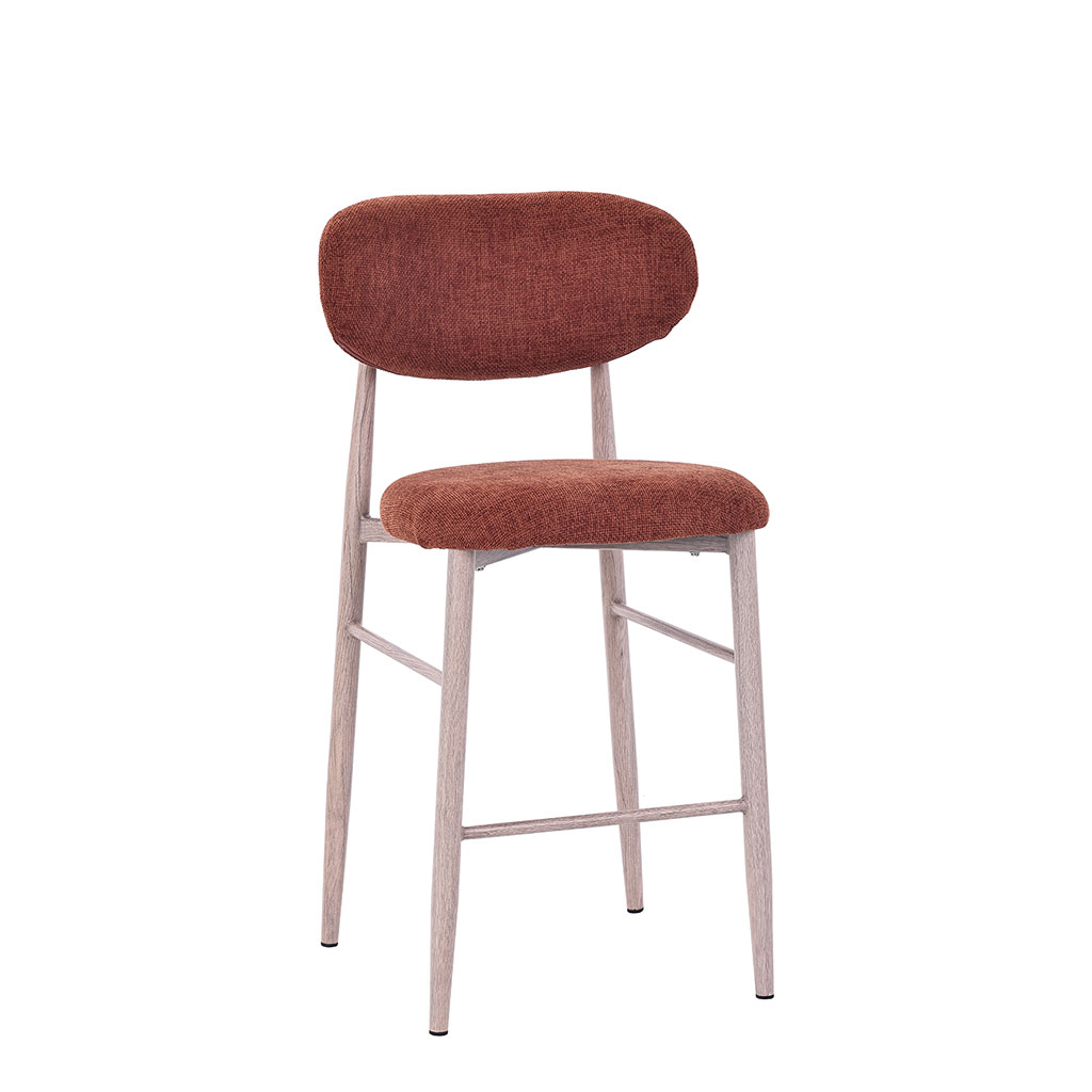 Chaise de bar en tissu terracotta et pieds en métal effet chêne clair - Copenhague