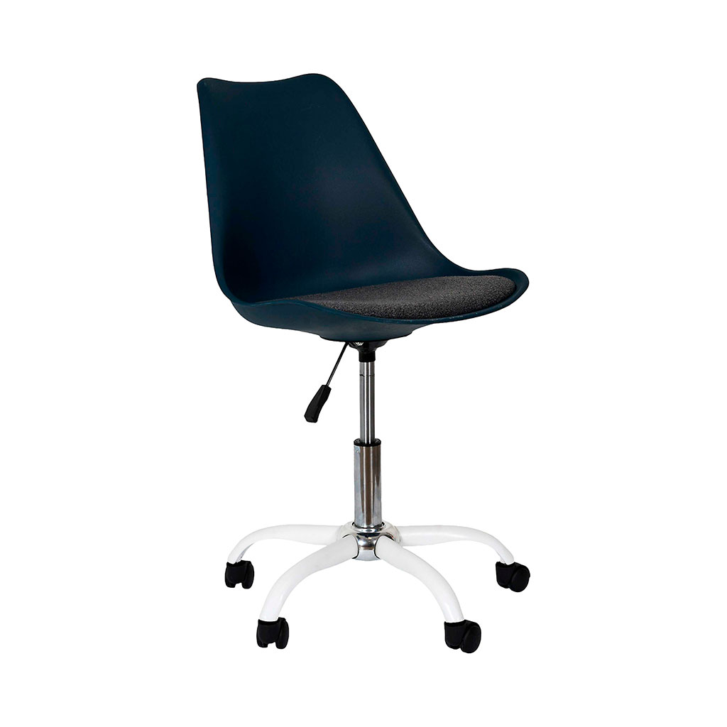 Chaise de bureau à roulettes en bois et métal bleu marine - Emma