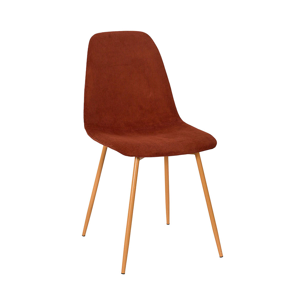 Chaise de salle à manger en velours côtelé terracotta et pieds effet bois - Pauline