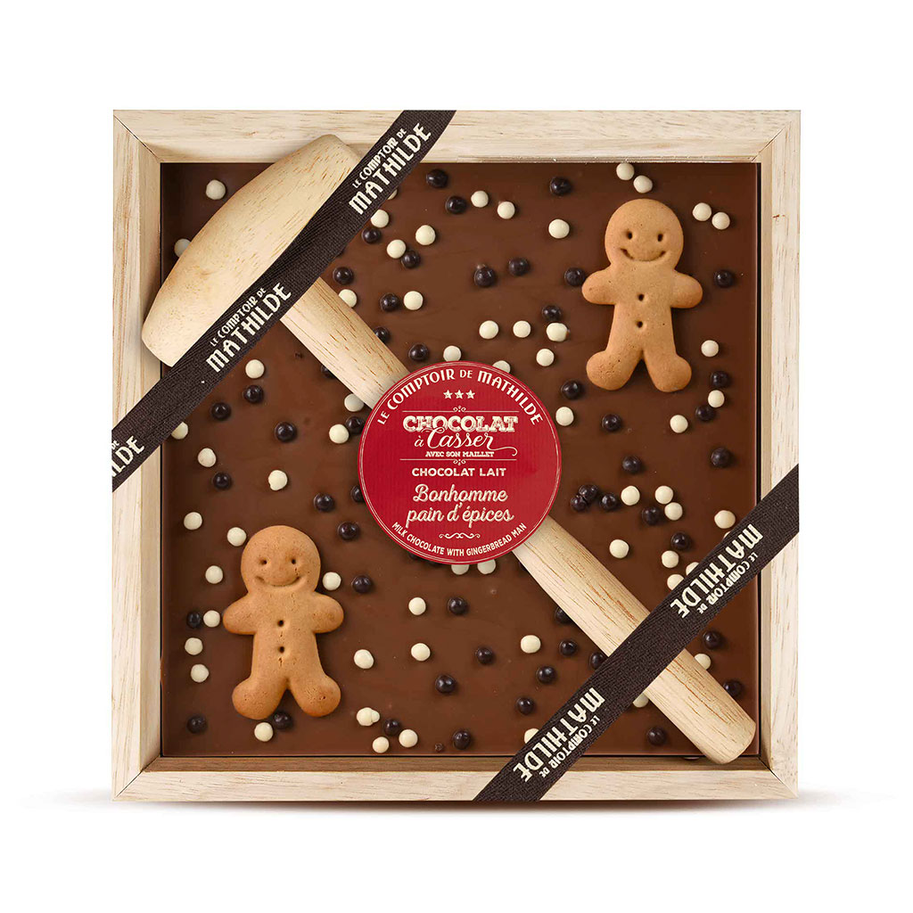 Chocolat au lait à casser et perles crispy bonhomme en pain d'épices 350g