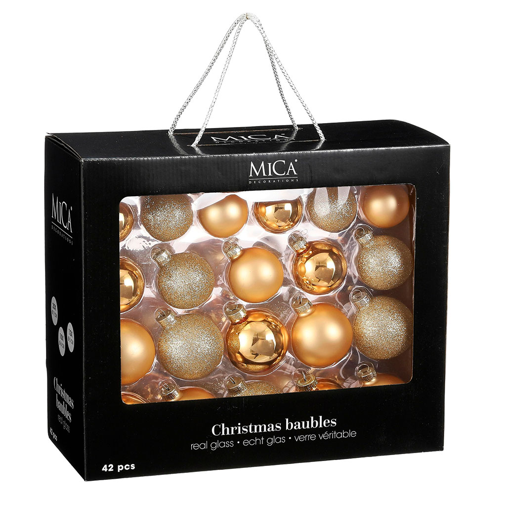 Coffret de 42 boules de noël en verre doré d7cm