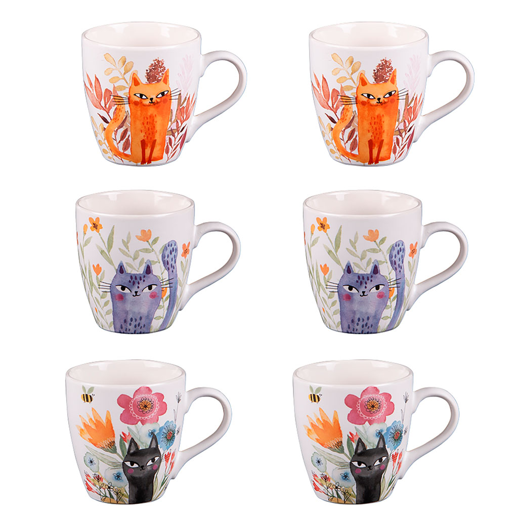 Coffret de 6 tasses en porcelaine chat 23cl - Savannah