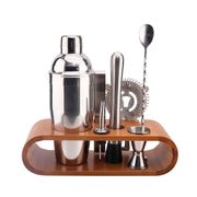 Coffret de cocktail en acier argenté et bambou