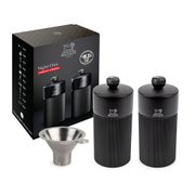 Coffret duo moulins line 12cm noir mat et entonnoir inox