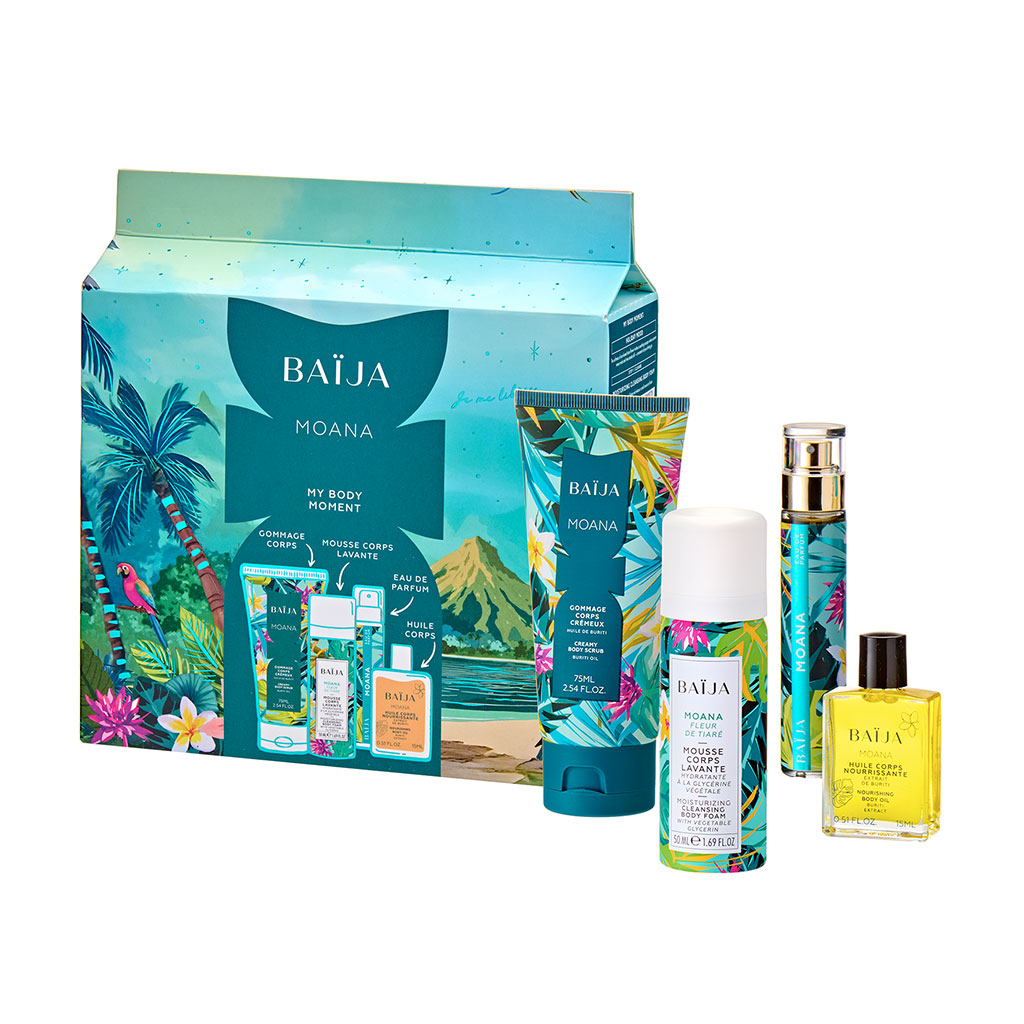 Coffret mousse de douche, gommage, huile de corps et eau de parfum fleur de tiaré - Moana