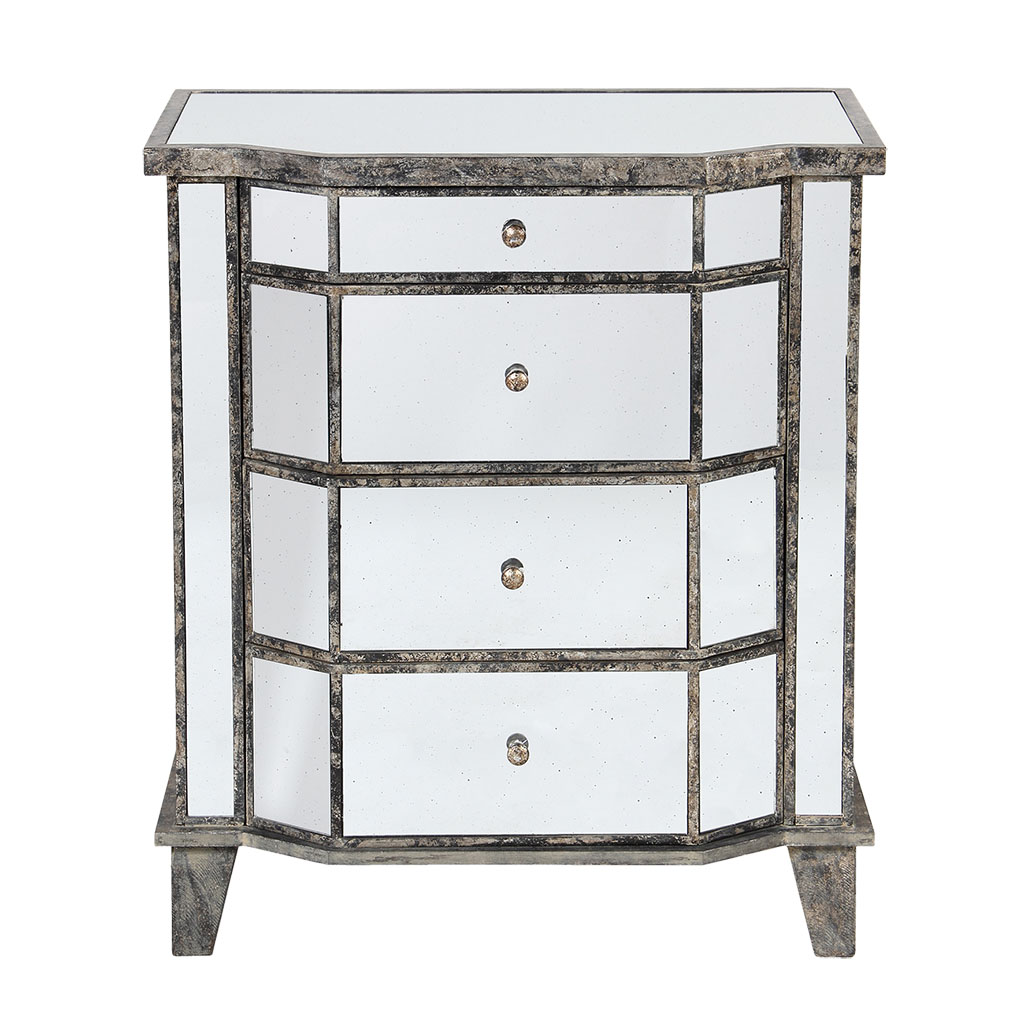 Commode en bois miroir patine 4 tiroirs H88cm