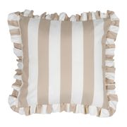 Coussin à volants en tissu rayé beige 45x45cm - Palma