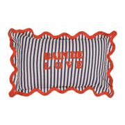 Coussin en coton brodé "bain de love" rayé bleu et rouge 50x30cm - Plouf&Sun