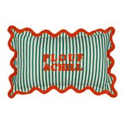 Coussin en coton brodé "plouf&chil" rayé vert et rouge 50x30cm - Plouf&Sun