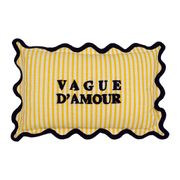 Coussin en coton brodé "vague d'amour" rayé jaune et bleu marine 50x30cm - Plouf&Sun