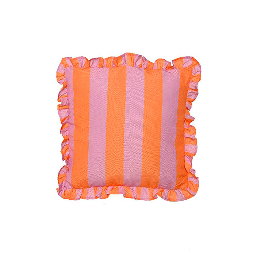 Coussin en tissu rayé rose et orange 45x45cm