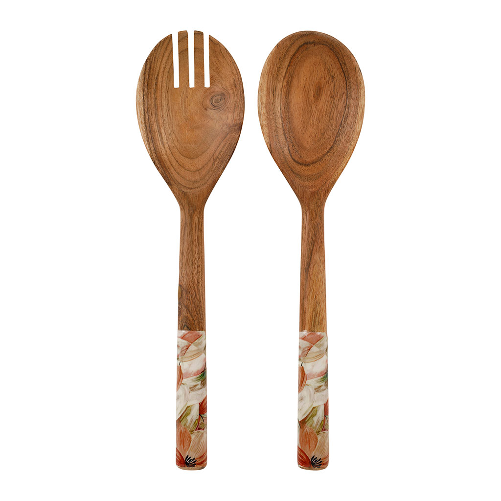 Couverts à salade en bois d'acacia - Fleur