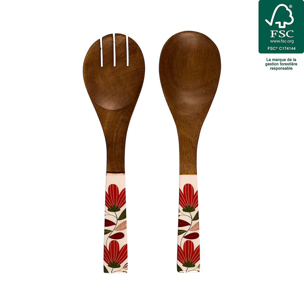 Couverts à salade en bois de manguier multicolore - Selena