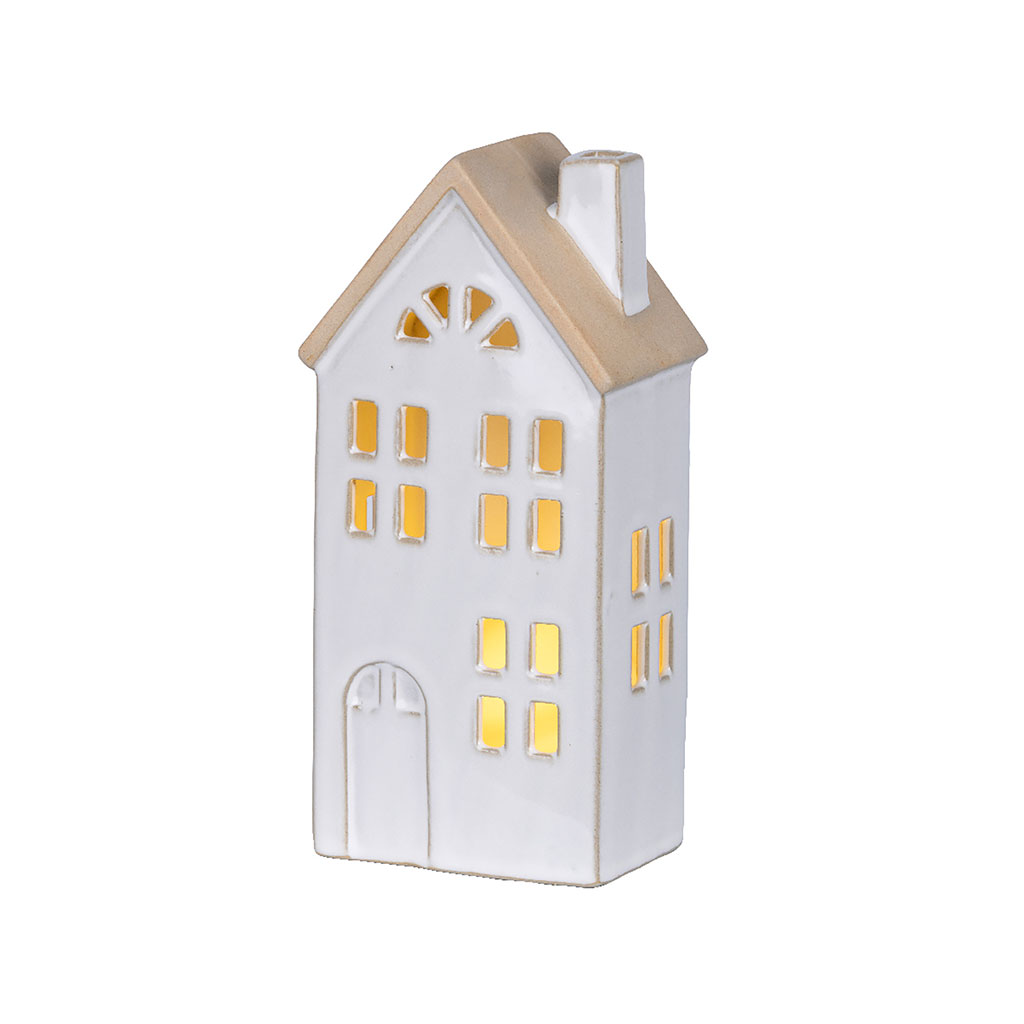 Déco maison LED en porcelaine blanc h20cm