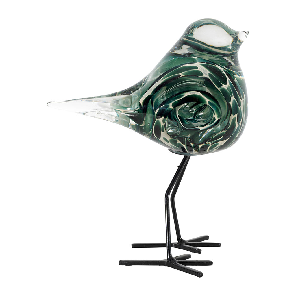 Déco moineau en verre émeraude - Serin