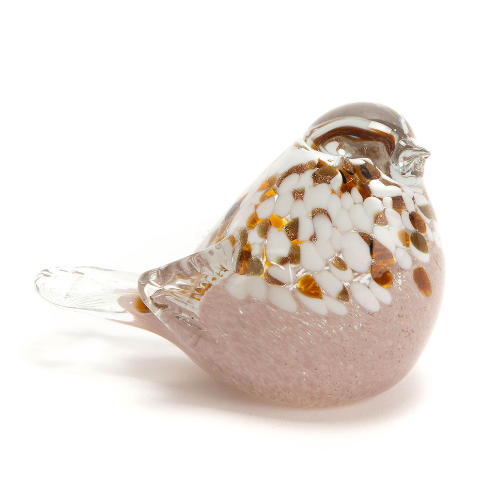 Decoration oiseau en verre mouchete rose - sulfure
