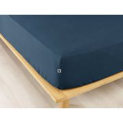 Drap housse en flanelle de coton bleu nuit 140x190cm - Candice